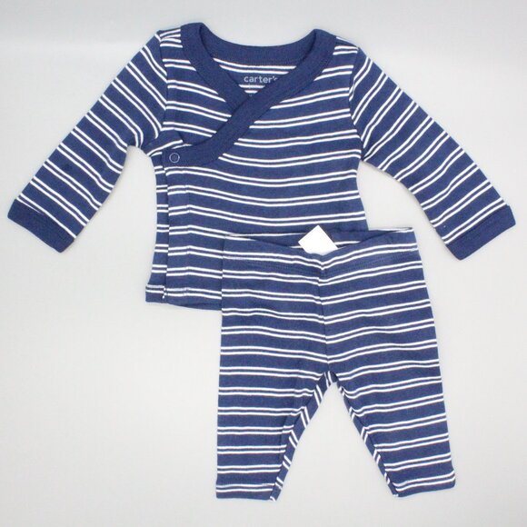 Carter’s Just One You Navy Stripe Newborn 2-Piece Top & Pants Set - Picture 1 of 7